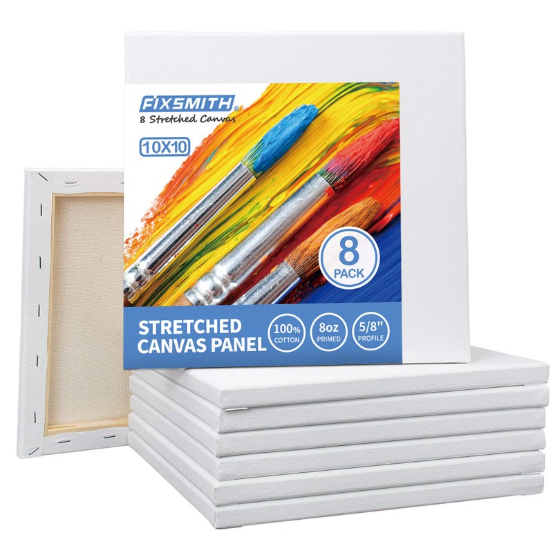 FIXSMITH Stretched White Blank Canvas - 10 x10 Inch, Bulk Pack of 8, Primed, 100% Cotton, 5/8 Inch Profile of Super Value Pack for Acrylics,Oils & Other Painting Media. - Image 2